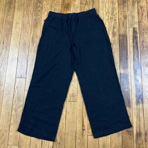 GAP Linen Pants‎ Black Wide Leg Elastic Waist Drawstring Size L